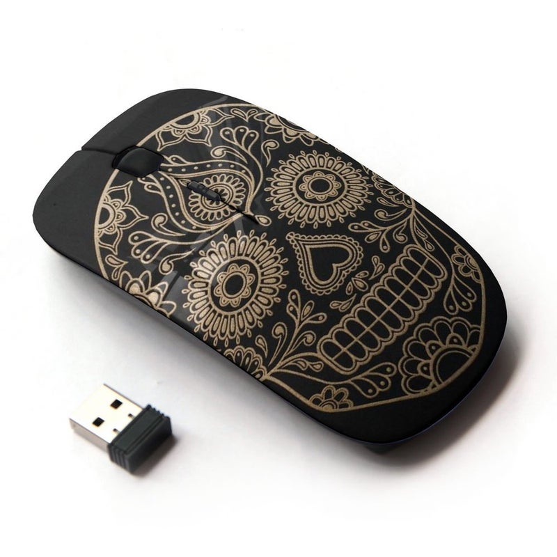 KOOLmouse [ Optical 2.4G Wireless Mouse [ Gold Black Candy Skull Pattern ] - Image 1